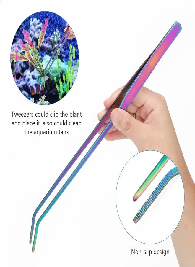 Liveek Aquarium Aquascape Tools Kit 15 in, 4in1 Anti-Rust Aquatic Plant Aquascaping Tool Stainless Steel Silver Tweezer Scissors Spatula for Aquarium Tank Clean (15in, Colorful) - Image 4
